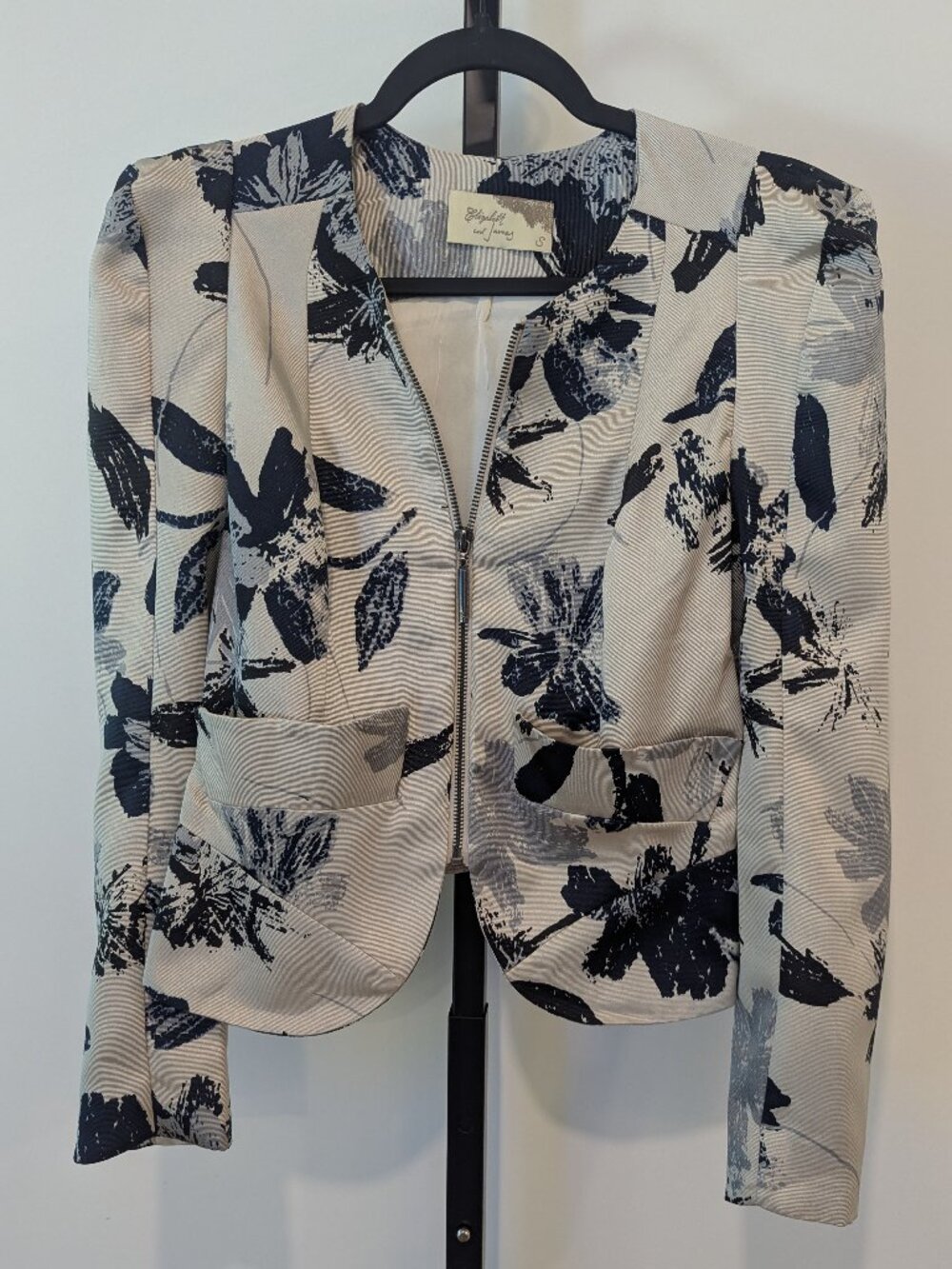 Elizabeth & James Floral Jacquard Puff Shoulder Zip Blazer Size XS